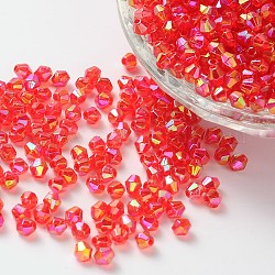 Perle acriliche trasparenti ecologiche placcate bicono ab, sfaccettato, rosso, 4x4mm, Foro: 1 mm, circa 16600pcs/500g