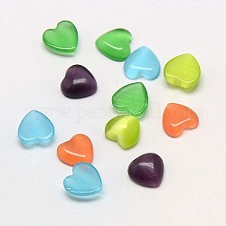 Cat Eye Cabochons, Heart, Mixed Color, 6x6x3mm