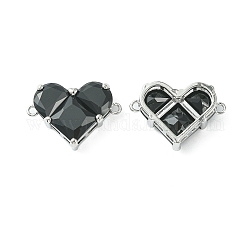 Ciondoli connettore in ottone con pavé di zirconi cubici, link del cuore, Vero platino placcato, nero, 18.5x26x7.5mm, Foro: 1.6 mm