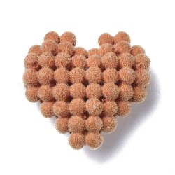 Perline floccate in resina intrecciata, cuore, corallo luce, 30x31x11mm