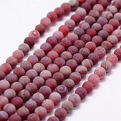 Frosted Natural Agate Beads Strands, Round, Dyed & Heated, Red, 10mm, Hole: 1mm, about 38pcs/strand, 15.1 inch