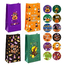 12 Stück Papiertüte mit Halloween-Motiv in 4 Stilen, mit 12 Stück runden Punktaufklebern, für Halloween Party Dekoration, Mischfarbe, Tasche: 9x5.5x17.8cm, 3pcs / style