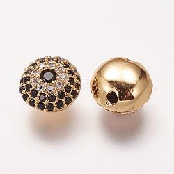 Messing Mikro ebnen Zirkonia Perlen, Flachrund, Schwarz, golden, 9x6 mm, Bohrung: 1 mm