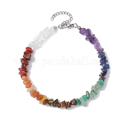 Bracelets de cheville en perles de pierres précieuses naturelles chakra pour femmes, avec des fermoirs en alliage, 9-1/2 pouce (24 cm)