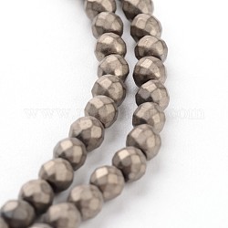 Recubrimiento al vacío de hebras de perlas de hematita sintética no magnética, esmerilado, facetados, redondo, bronce antiguo plateado, 3mm, agujero: 0.5 mm, aproximamente 145 pcs / cadena, 16 pulgada