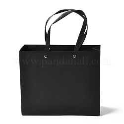 Sacs en papier rectangle, avec poignées en nylon, pour sacs-cadeaux et sacs à provisions, noir, 24x0.4x20 cm