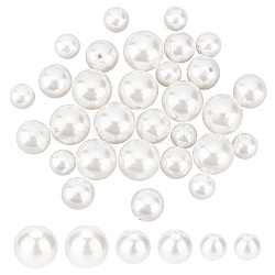 Pandahall Elite 30 Stück Muschelperlen in 3 Größen, Hälfte gebohrt Perlen, poliert, Runde, weiß, 6~10 mm, Bohrung: 1~1.2 mm, 10pcs / Größe
