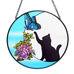 Moon Stained Acrylic Window Planel, for Suncatchers Window Home Hanging Ornaments, Cat Shape, 380mm