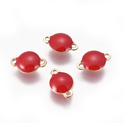 Ion Plating(IP) 304 Stainless Steel Enamel Links connectors, Enamelled Sequins, Flat Round, Golden, Red, 12x8x4mm, Hole: 1.4mm