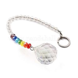 Ciondoli pendolo rabdomante di cristallo sfera rotonda chakra, con 304 portachiavi in acciaio inossidabile diviso, perle di vetro, borsa di velluto, colore acciaio inossidabile, colorato, 24cm