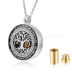 Word Always In My Heart Urn Ashes Pendant Necklace, Alloy Tree of Life Memorial Necklace with Clear Cubic Zirconia for Men Women, Platinum, 21.65 inch(55cm)
