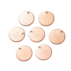 Chapado iónico (ip) 304 encantos de acero inoxidable, estampado colgante etiqueta en blanco, plano y redondo, oro rosa, 15x1mm, agujero: 1.4~1.9 mm