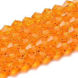 Transparente Glasperlen Stränge, facettiert, Doppelkegel, orange, 4x4 mm, Bohrung: 0.8 mm, ca. 87~98 Stk. / Strang, 12.76~14.61 Zoll (32.4~37.1 cm)