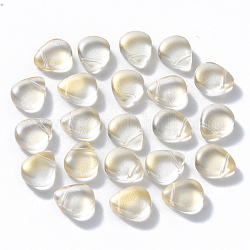 Perles de verre peintes par pulvérisation transparent, perles percées, avec de la poudre de paillettes, larme, jaune clair, 12.5x10.5x5.5mm, Trou: 0.9mm