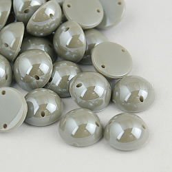 Imitation Pearl Taiwan Acrylic Links, 2-Hole, Pearlized, Flat Back, Half Round/Dome, Light Grey, 12x6mm, Hole: 1mm