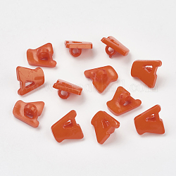 Boutons en acrylique, 1-trou, teinte, lettre a, rouge-orange, 14x13x2mm, Trou: 3mm