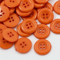 Camisa de acrílico botones, botones de plástico de costura para el diseño de vestuario, 4 agujero, teñido, plano y redondo, naranja oscuro, 18x2.5mm, agujero: 1 mm