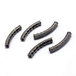 Gestell Messing Zirkonia Perlen, langlebig plattiert, Tube, Metallgrau, 31x4 mm, Bohrung: 2 mm