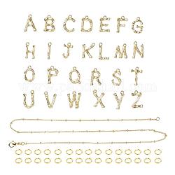 26 pièces a ~ z colliers alphabet faisant des kits, y compris 1 chaîne gourmette en laiton, pendentifs en alliage de lettres et 304 anneaux de saut en acier inoxydable, or, collier: 1pc