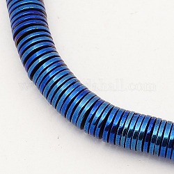 Electroplate Non-magnetic Synthetic Hematite Heishi Beads Strands, Flat Round/Disc, Blue Plated, 6x1mm, Hole: 1mm, about 300pcs/strand, 15.7 inch