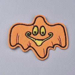Computergesteuerte Stickerei Stoff zum Aufbügeln / Aufnähen von Patches, Kostüm-Zubehör, Geist, für Halloween, orange, 52x65x1.5 mm