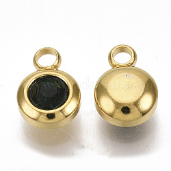 Charms di strass, può gli incantesimi birthstone, con 201 in acciaio inox, rotondo e piatto, oro, smeraldo, 9x6.5x4mm, Foro: 1.8 mm