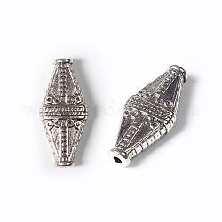 Tibetischer stil legierung perlen, Rhombus, Antik Silber Farbe, Bleifrei und Cadmiumfrei und Nickel frei, 22x10x5 mm, Bohrung: 1.4 mm