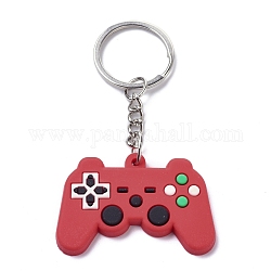 PVC Game Controller Keychain, with Platinum Iron Ring Findings, FireBrick, 8.05cm