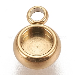 Revestimiento iónico (ip) 304 colgante de acero inoxidable engastado con cabujón, copas de bisel con borde de encaje, plano y redondo, dorado, Bandeja: 4 mm, 9x6.5x3mm, agujero: 1.8 mm