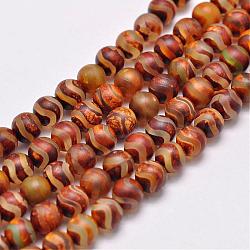 Natur tibetischen Stil dzi Perlen Stränge, gefärbt und erhitzt, matte Stil, Runde, Wellenmuster, ca. 6 mm, Bohrung: 2 mm, ca. 32 Stk. / Strang, 6.9 Zoll
