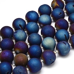 Rondes galvaniques Druzy naturelle perles de cristal géode de quartz brins, bleu plaqué, 20mm, Trou: 1mm, Environ 18 pcs/chapelet, 16 pouce
