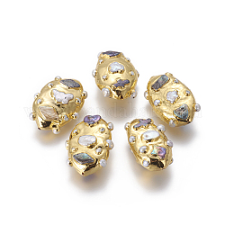 Natur kultivierten Süßwasser Perlen, mit Messing-Zubehör, Nuggets, golden, 43.5~45x25.5~31.5x17.5~19 mm, Bohrung: 1 mm