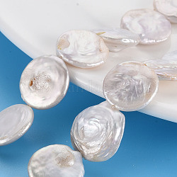 Naturales keshi abalorios de perlas hebras, perla cultivada de agua dulce, plano y redondo, color de concha, 16~18x3~8mm, agujero: 0.6 mm, aproximamente 22~23 pcs / cadena, 14.57~15.35 pulgada (37~39 cm)