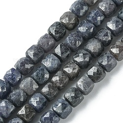 Filamenti di perline naturali zaffiri, sfaccettato, cubo, 4~4.5x4~4.5x4~4.5mm, Foro: 0.8 mm, circa 100~101pcs/filo, 15.35~15.55 pollice (39~39.55 cm)