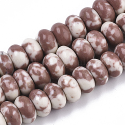 Chapelets de perles en turquoise synthétique, teinte, rondelle, brun rosé, 10x6mm, Trou: 1.6mm
