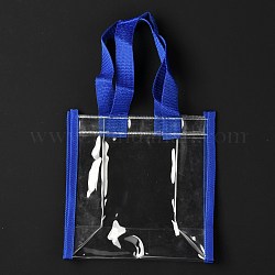 Rectangle Clear PVC Bags, Gift Bags, Shopping Bags, with Ribbon Handles, Blue, 38x20.4x0.95cm
