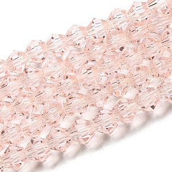 Chapelets de perles en verre transparente  , facette, Toupie, rose, 4x4mm, Trou: 0.8mm, Environ 87~98 pcs/chapelet, 12.76~14.61 pouce (32.4~37.1 cm)