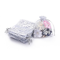 Rosa impreso bolsas de organza, bolsas de regalo, Rectángulo, rosa perla, 12x10 cm