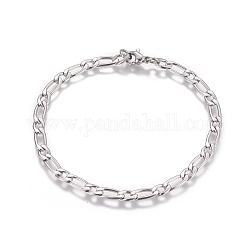 304 Stainless Steel Figaro Chain Bracelets, with Lobster Claw Clasps, Stainless Steel Color, 7-7/8 inch(20cm)