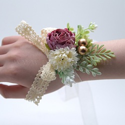 Blume des Lebens Handgelenkkorsage aus Stoff, Handblume für Braut oder Brautjungfer, Hochzeit, Partydekorationen, Medium Orchidee, 100x70 mm