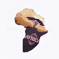 Colgantes grandes de madera pintada con spray, impreso, mapa de África, colorido, 76x63.5x2.5mm, agujero: 1.5 mm