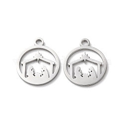 304 Stainless Steel Charms, Manual Polishing, Nativity Scene, Stainless Steel Color, 14.5x12x1mm, Hole: 1.6mm