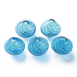 Perles de globe en verre soufflé à la main transparent, rayure, Toupie, bleu profond du ciel, 19~21x19~20.5mm, Trou: 1~2mm