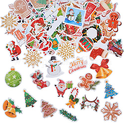 Sunnyclue 102 Stück selbstklebende Kunststoffaufkleber mit Weihnachtsmotiv, Schneeflocke Schneemann Lebkuchenmann wasserfeste Aufkleber, für Partydekorationsgeschenke, Farbig, 28~75x36~74x0.2 mm