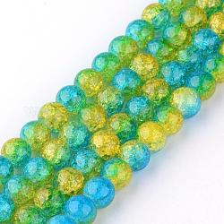 Synthetic Crackle Quartz Beads Strands, Two Tone Style, Round, Dyed, Colorful, 8mm, Hole: 1mm, about 50pcs/strand, 15.7 inch