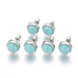 Turquoise synthétique boucles d'oreille, avec les accessoires en laiton, demi-rond, platine, 12 mm, broches: 0.8 mm