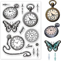 GLOBLELAND Vintage Clock Clear Stamps Pocket Watch Butterfly Silicone Clear Stamp Seals for Cards Making DIY Scrapbooking Photo Journal Album Decoration