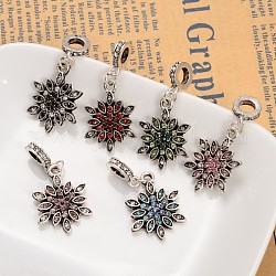 Flower Alloy Rhinestone European Dangle Charms, Mixed Color, 36mm, Hole: 5mm