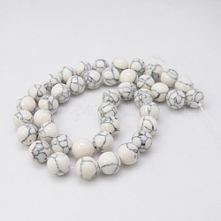 Chapelets de perles en turquoise synthétique, teinte, ronde, blanc, 10mm, Trou: 1mm, Environ 40 pcs/chapelet, 15.7