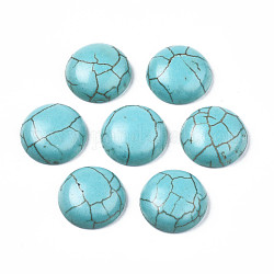 Accessoires d'artisanat teints turquoise synthétique pierres précieuses cabochons de dôme dos plat , demi-rond, turquoise foncé, 20x7mm